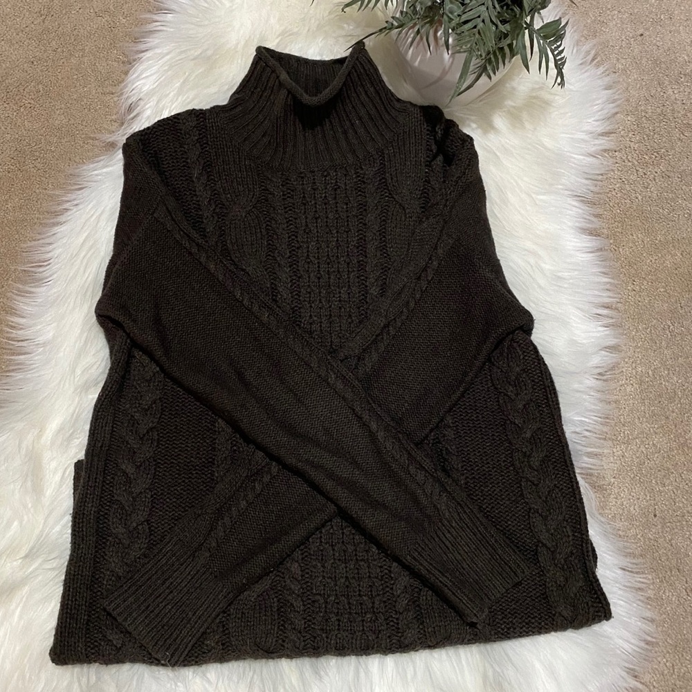 Ann Taylor Loft: Soft Comfy‎ Cable Knit Turtleneck Pullover Sweater Brown XS